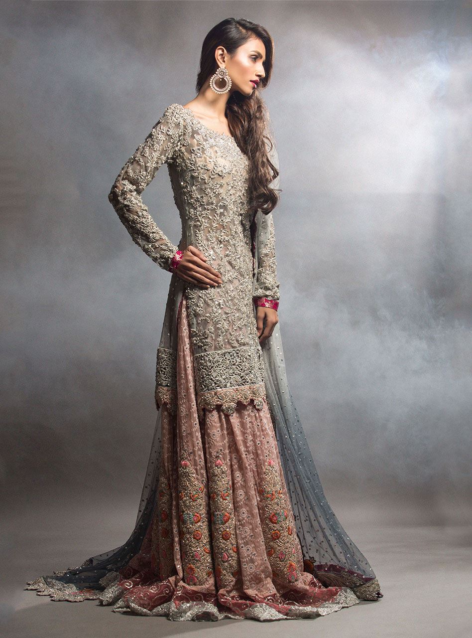 Ash Grey Short Shirt With Pink Lehnga - Image 3