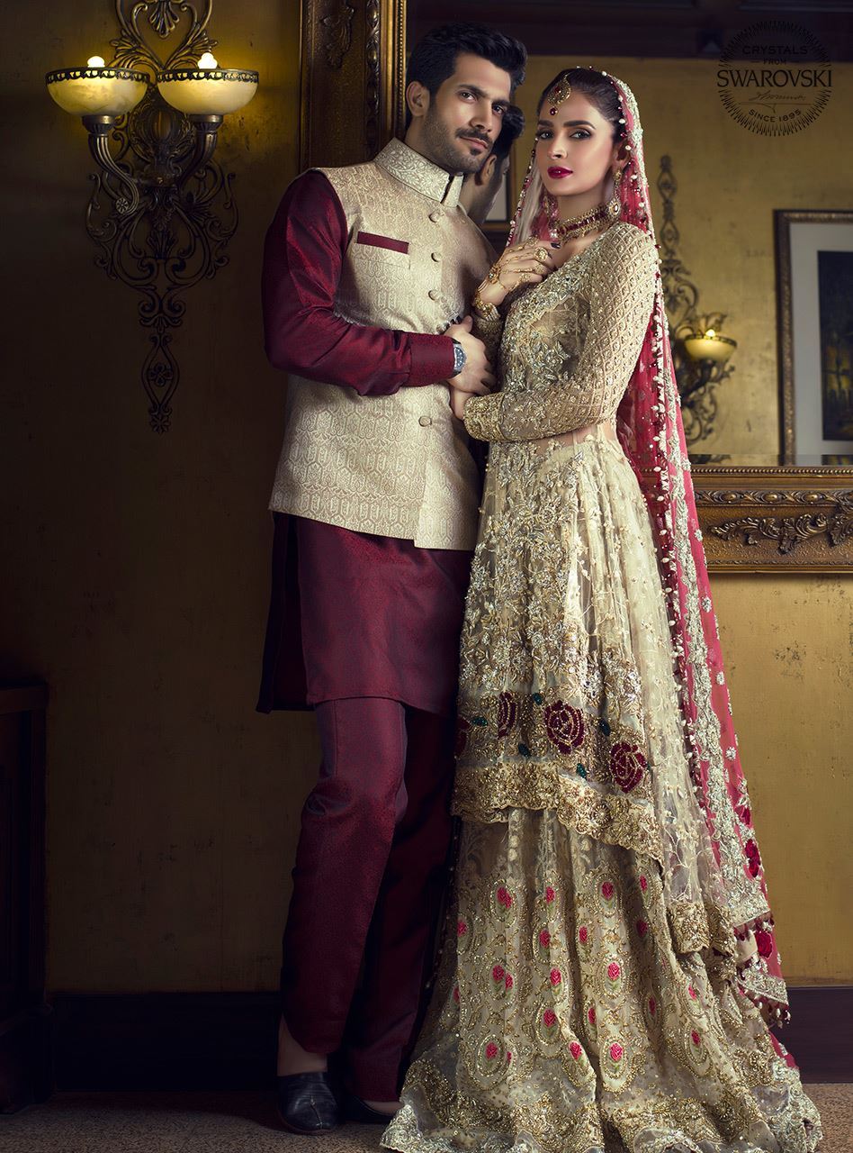 Gold Angarkha With Melon Pink Dupatta - Image 3