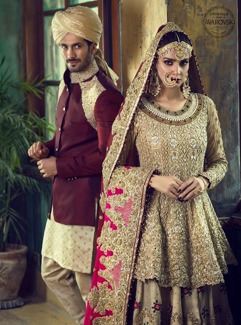 Gold Peplum With Gradient Maroon Dupatta - Image 2