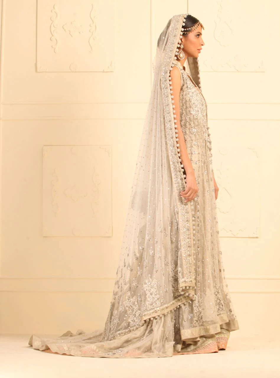 Ivory Floor Length Net Paneled Jacket - Image 2