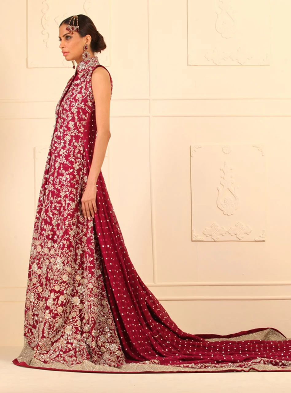 Magenta Floor Length Khaddi Net Front Open Dress - Image 2