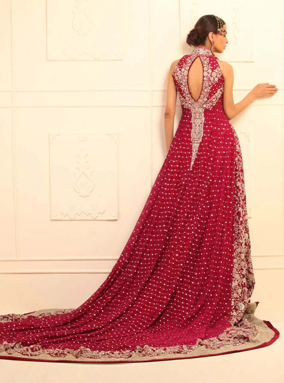 Magenta Floor Length Khaddi Net Front Open Dress - Image 3