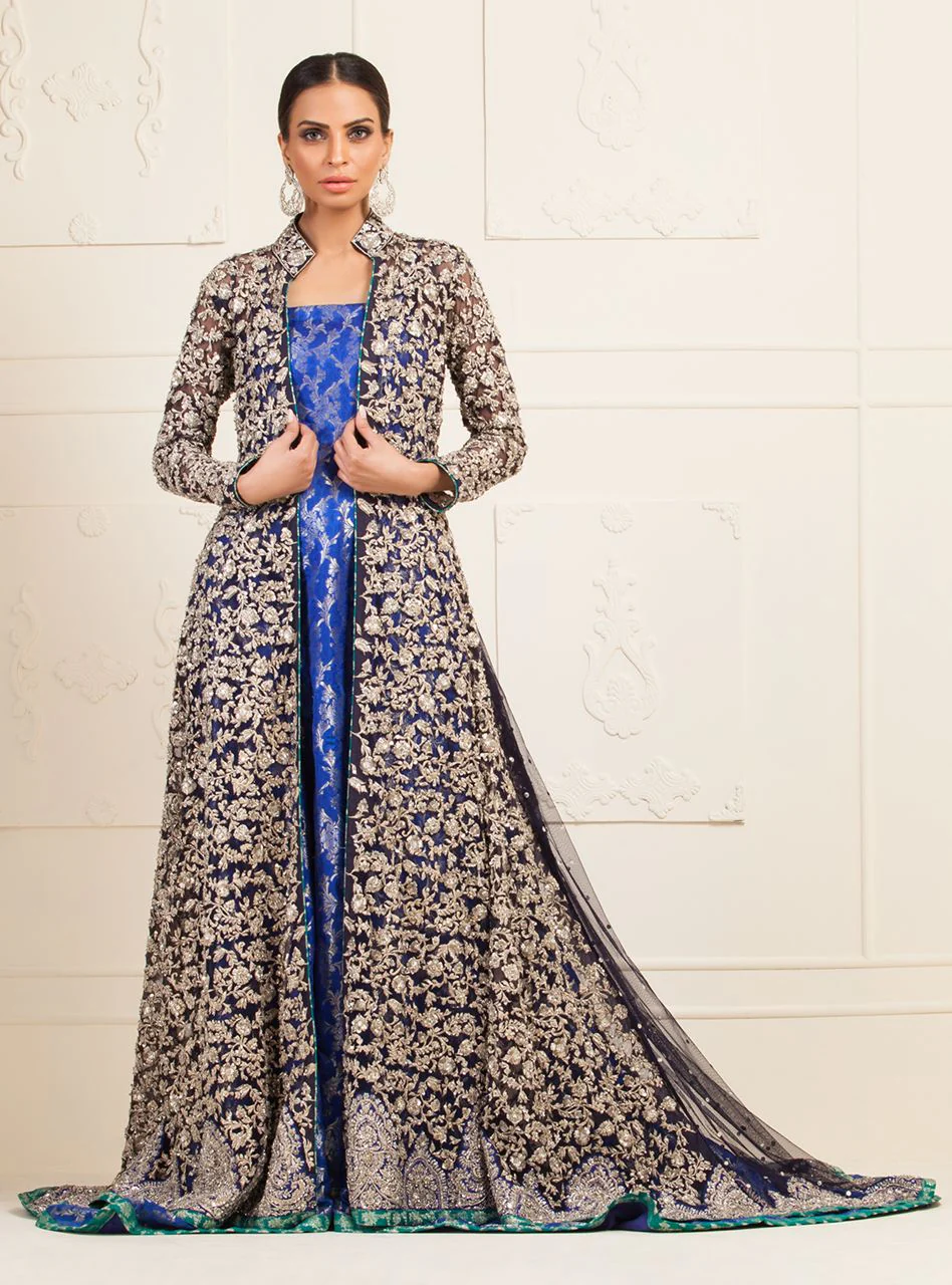 Navy Blue Embellished Net Jacket