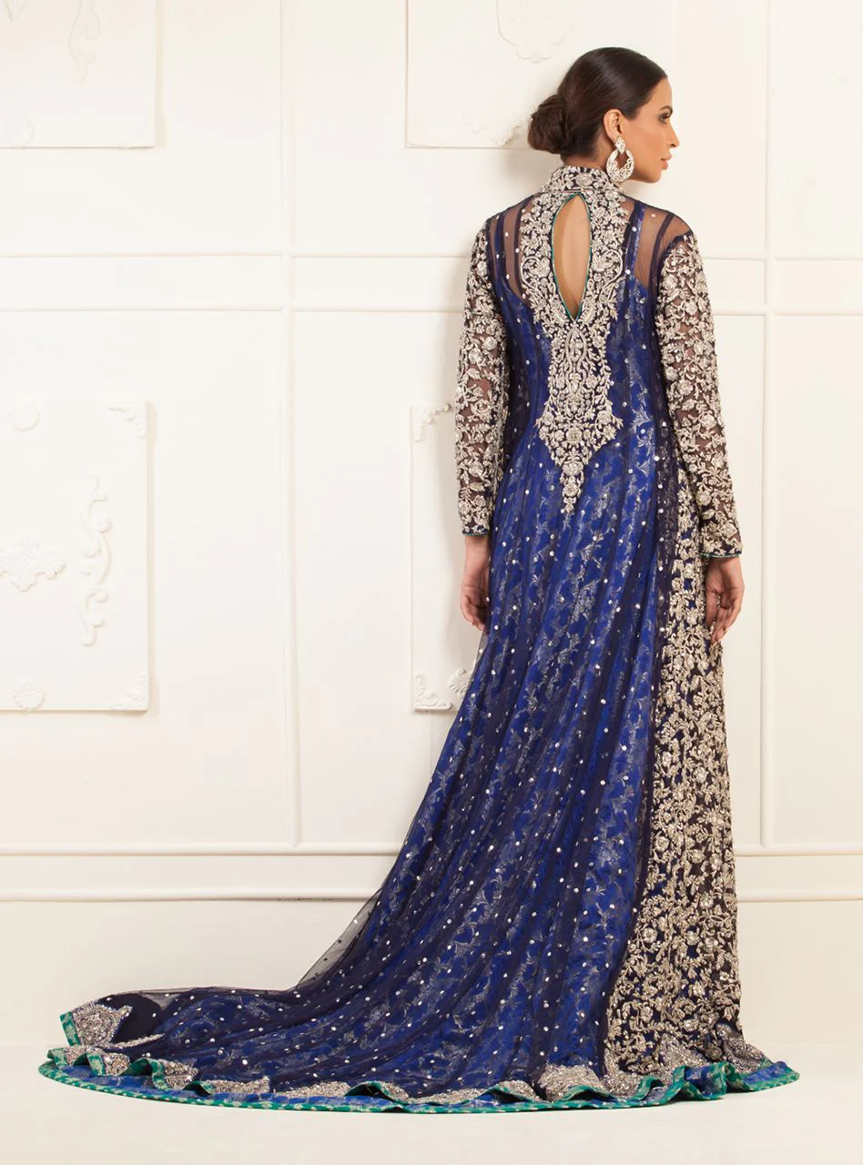 Navy Blue Embellished Net Jacket - Image 3