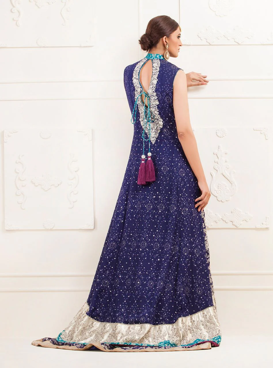 Navy Blue Mesuri Front Open Dress - Image 4