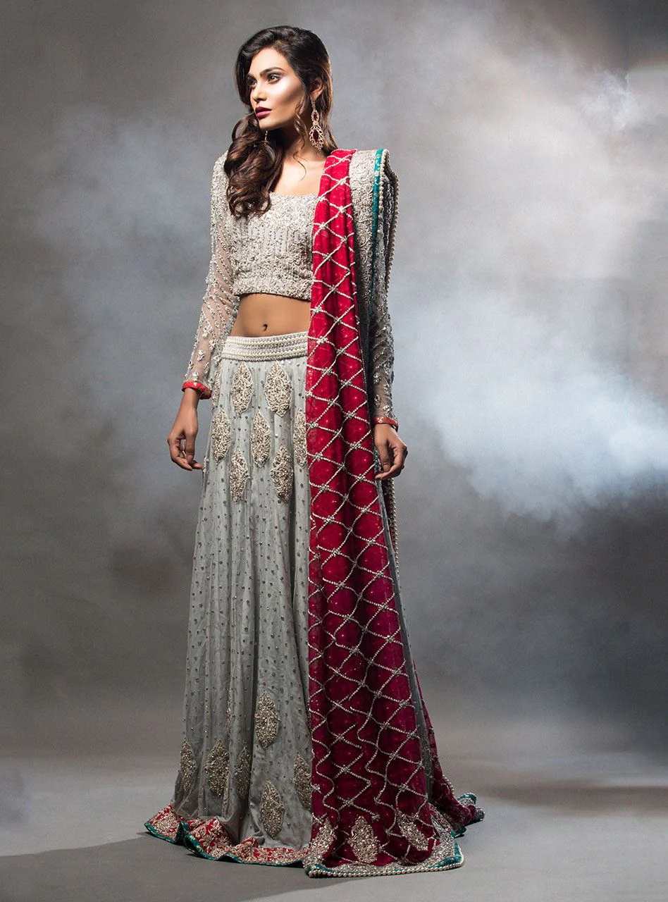 Grey Lehnga Choli With Red Dupatta