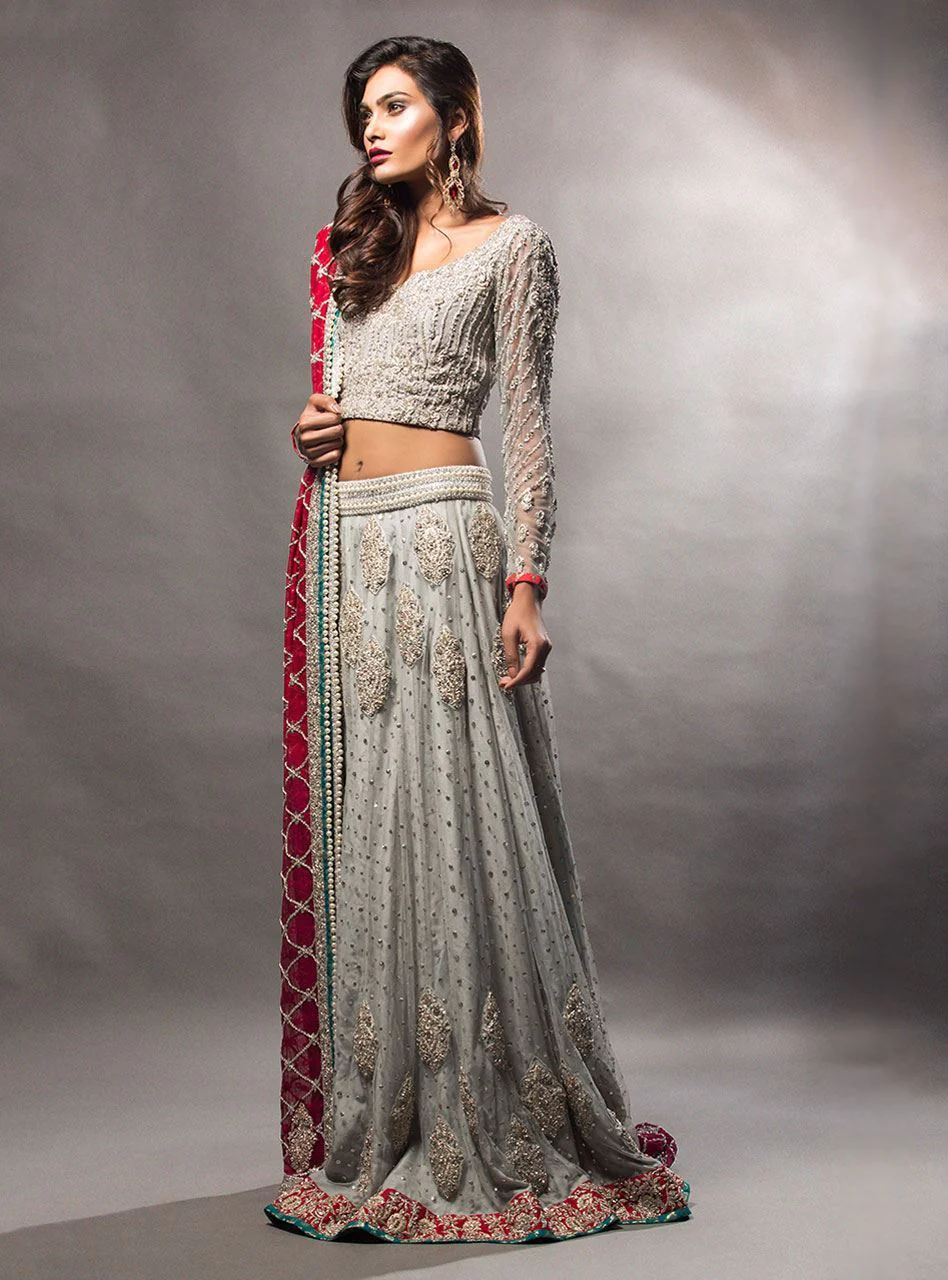Grey Lehnga Choli With Red Dupatta - Image 2