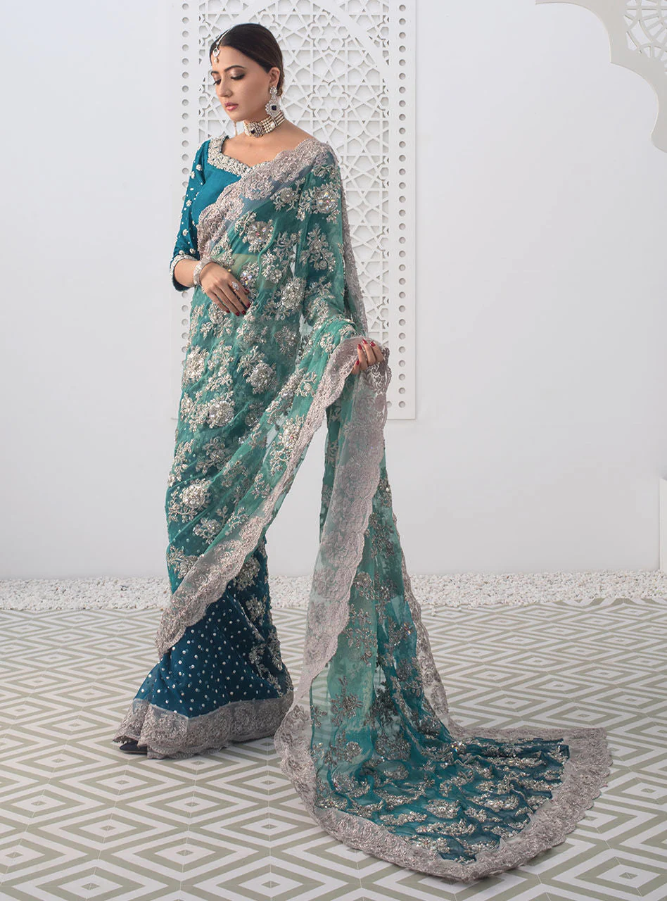 Teal Tulip Saree - Image 3