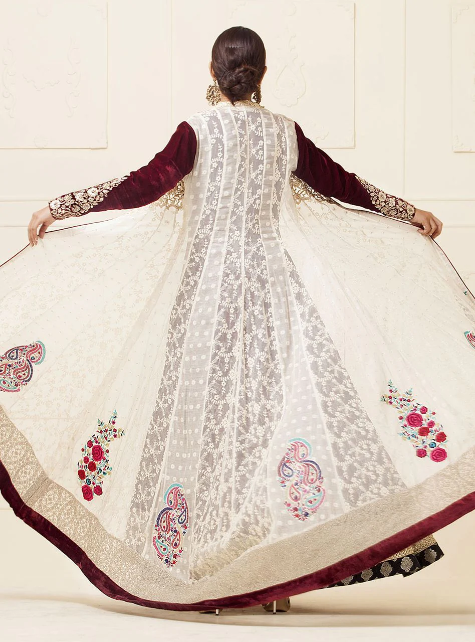 White Floor Length Net Paneled Dress - Image 4