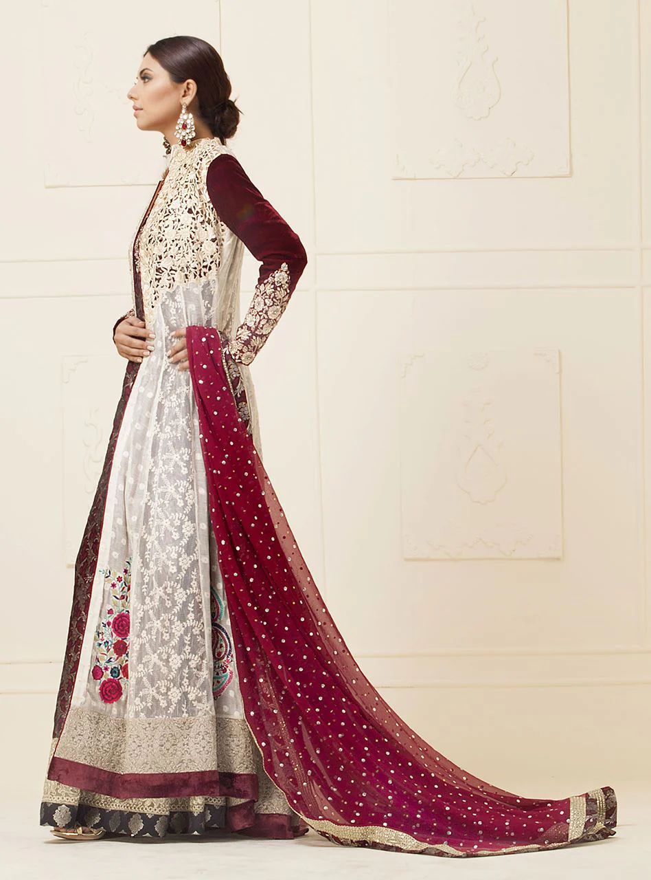 White Floor Length Net Paneled Dress - Image 5