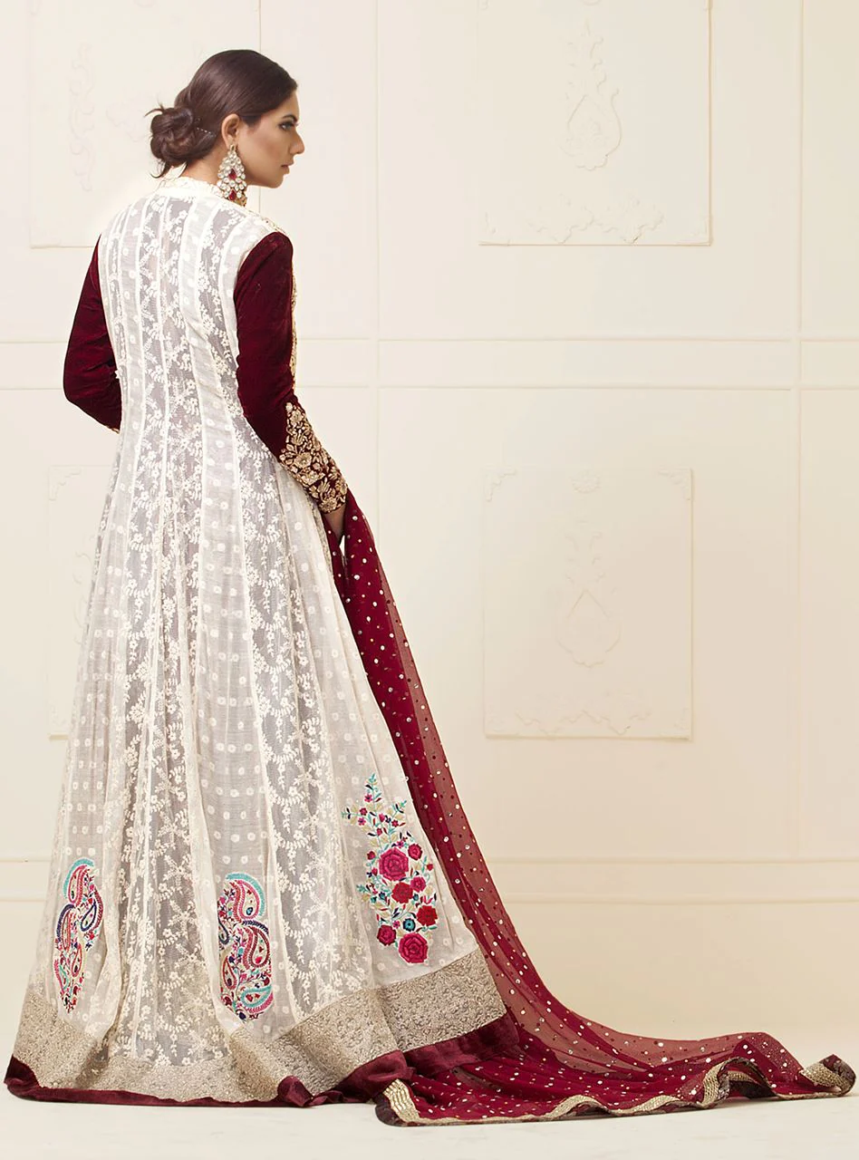 White Floor Length Net Paneled Dress - Image 6